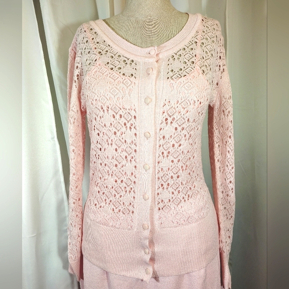 Frenchtown Crochet Cardigan, Women, Button Up, Pink, L (Runs Small) - Picture 1 of 6
